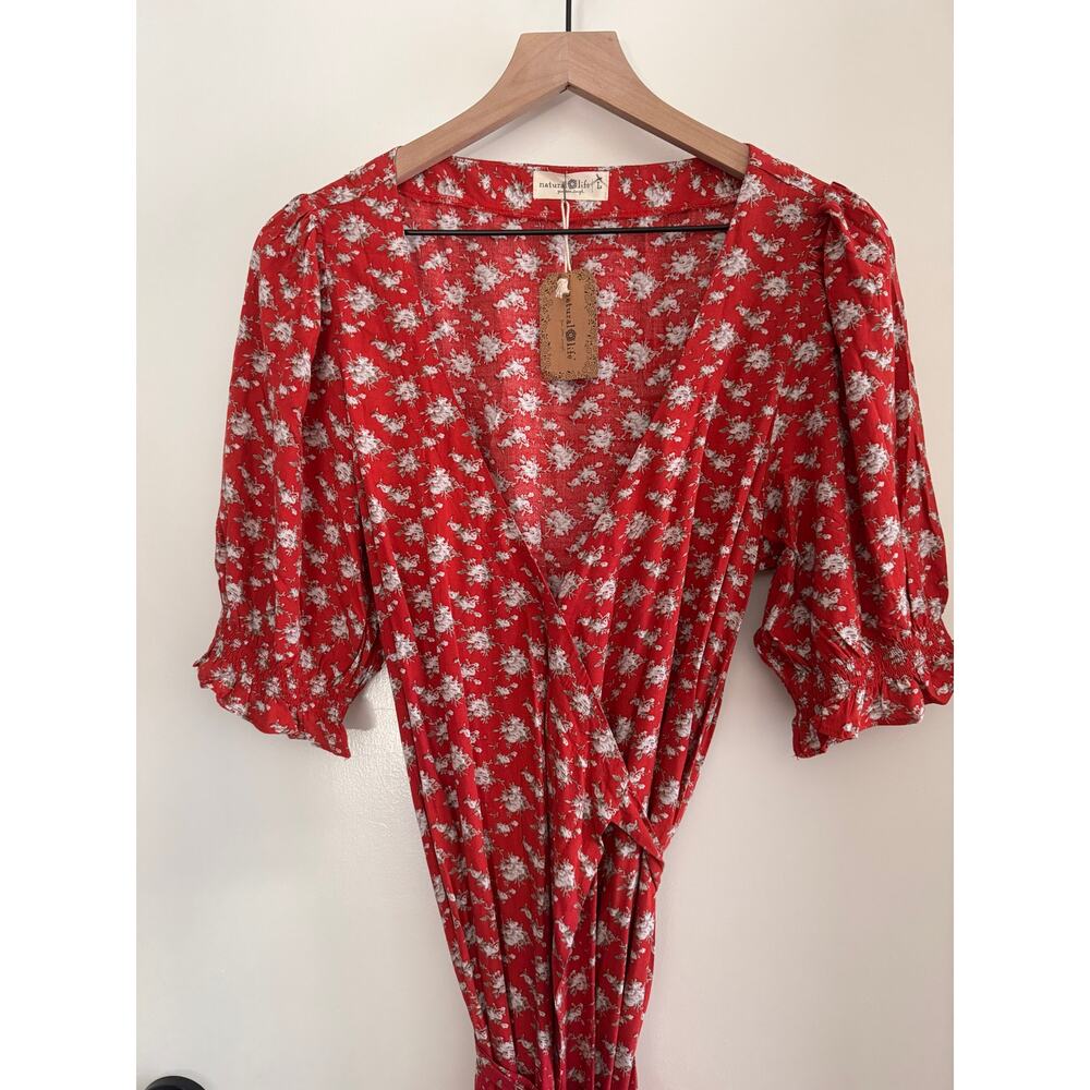 New NATURAL LIFE midi red floral Sophia WRAP dress - L - Picture 2 of 6